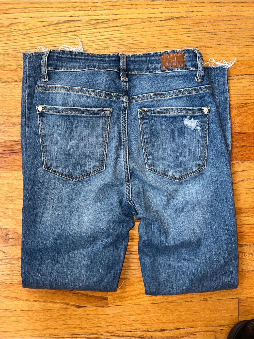Judy Blue Dark Wash Button-Fly Distressed High-Rise Skinny Jeans - Picture 4 of 7